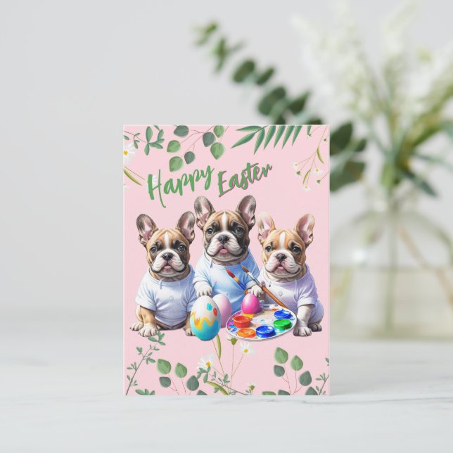 Carte Postale Bouledogue français Joyeuses Pâques Bouledogue Fra (Debout devant)