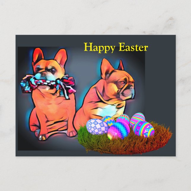 Carte Postale Bouledogue français Joyeuses Pâques Bouledogue fra (Devant)