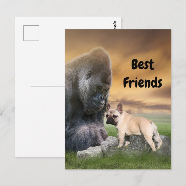 Carte Postale Bouledogue français meilleurs amis (Devant / Derrière)