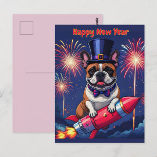 Carte Postale Bouledogue français Nouvel An French Bulldog
