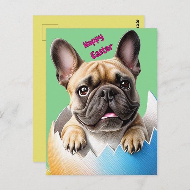 Carte Postale Bouledogue français oeuf de Pâques French Bulldog (Devant / Derrière)