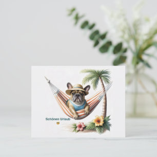 Carte Postale Bouledogue français Palme Plage Bouledogue françai