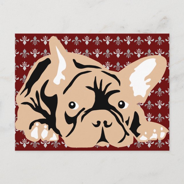 Carte Postale Bouledogue Français rose (Devant)