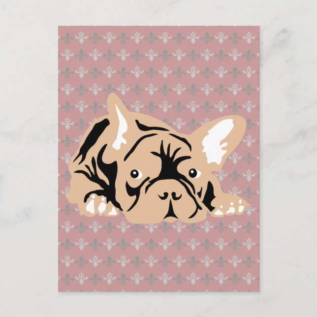 Carte Postale Bouledogue Français rose (Devant)