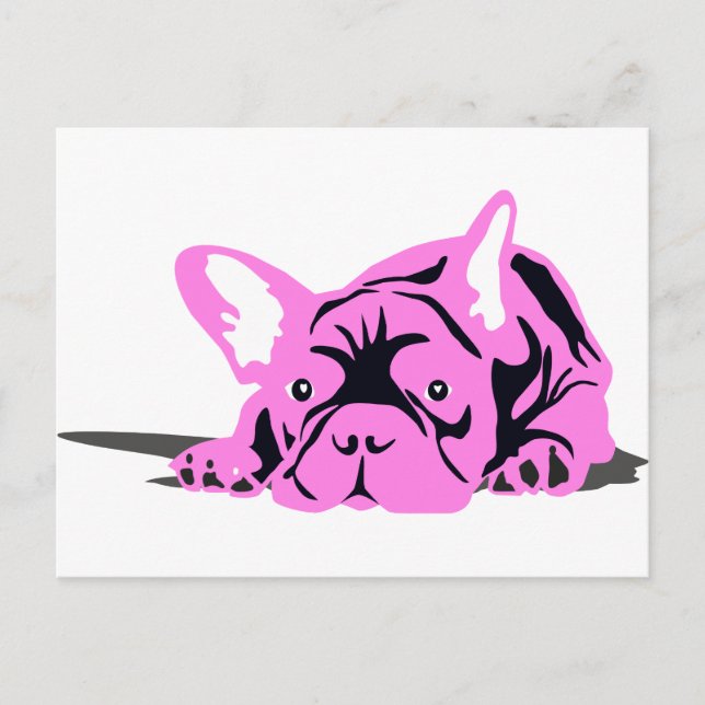 Carte Postale Bouledogue français rose noir blanc (Devant)