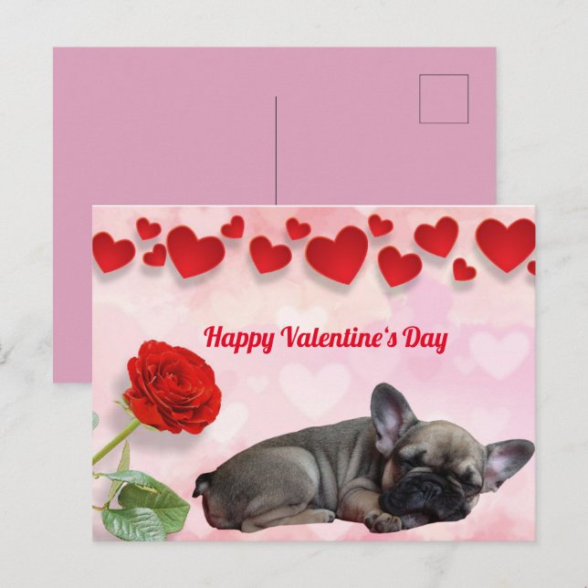 Carte Postale Bouledogue français Saint-Valentin Bouledogue fran (Devant / Derrière)