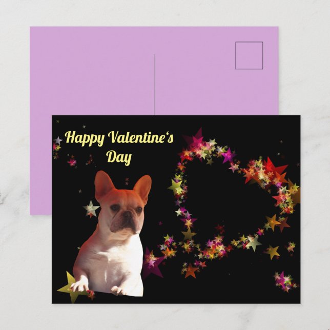 Carte Postale Bouledogue français Saint-Valentin Bouledogue fran (Devant / Derrière)