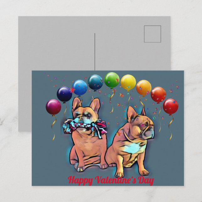 Carte Postale Bouledogue français Saint-Valentin Bouledogue fran (Devant / Derrière)
