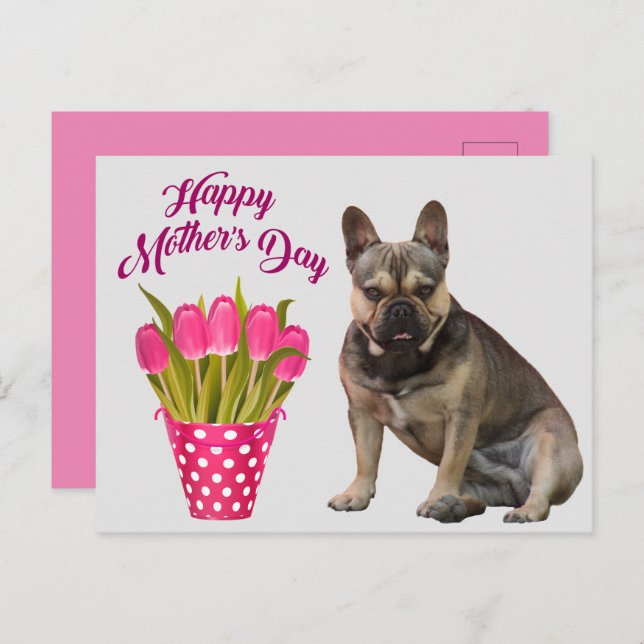 Carte Postale Bouledogue français Tulipes Bouledogue français (Devant / Derrière)