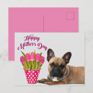 Carte Postale Bouledogue français Tulipes Bouledogue français
