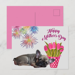 Carte Postale Bouledogue français Tulipes Bouledogue français