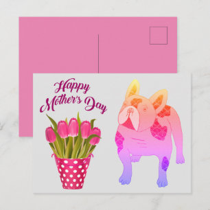 Carte Postale Bouledogue français Tulipes French Bulldog