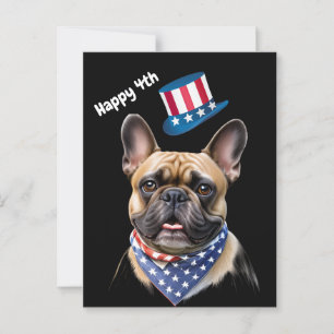 Carte Postale Bouledogues français Amérique 4 juillet