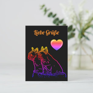 Carte Postale Bouledogues français avec cœur French Bulldog