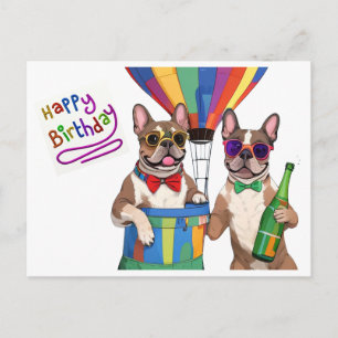 Carte Postale Bouledogues français Ballon d'anniversaire Bouledo