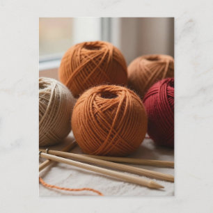 Carte Postale Boules de Laine Cosy Tricot Tons Automnales
