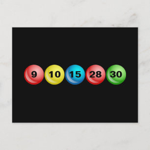 Carte Postale Boules de loterie, 9, 10, 15, 28, 30