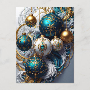 Carte Postale Boules de Noël de luxe bleu or, ornement standard