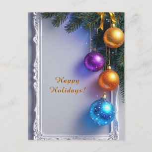 Carte Postale Boules de Noël festives et branches de pin