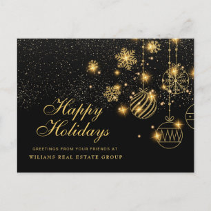 Carte Postale Boules de Noël Golden Sparkle Salutation d'entrepr