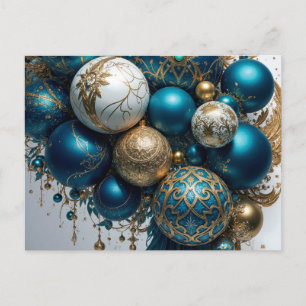 Carte Postale Boules de Noël or bleu luxe fête standard