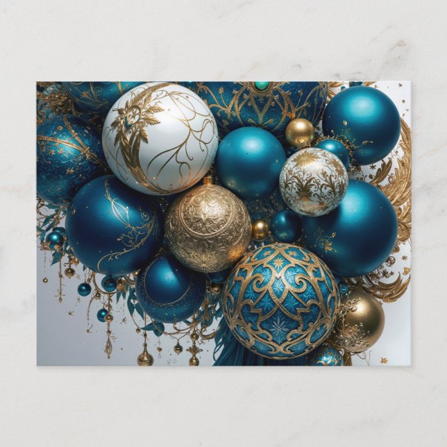 Carte Postale Boules de Noël or bleu luxe fête standard (Devant)