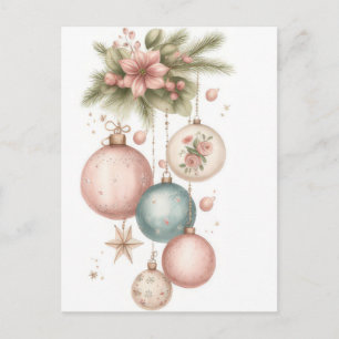 Carte Postale Boules de Noël pastel festives et élégantes
