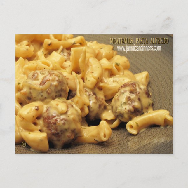 Carte Postale Boulettes de viande Pasta Alfredo (Devant)