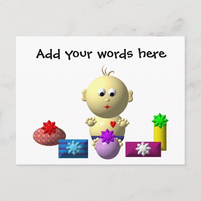 CARTE POSTALE BOUNCING BÉBÉ GARÇON AVEC 5 PRÉSENTS (Devant)