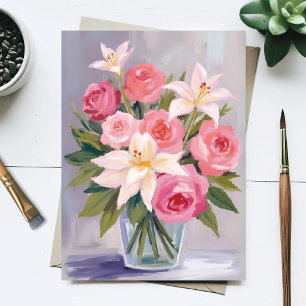 Carte Postale Bouquet aquarelle florale rose tendre Élégant