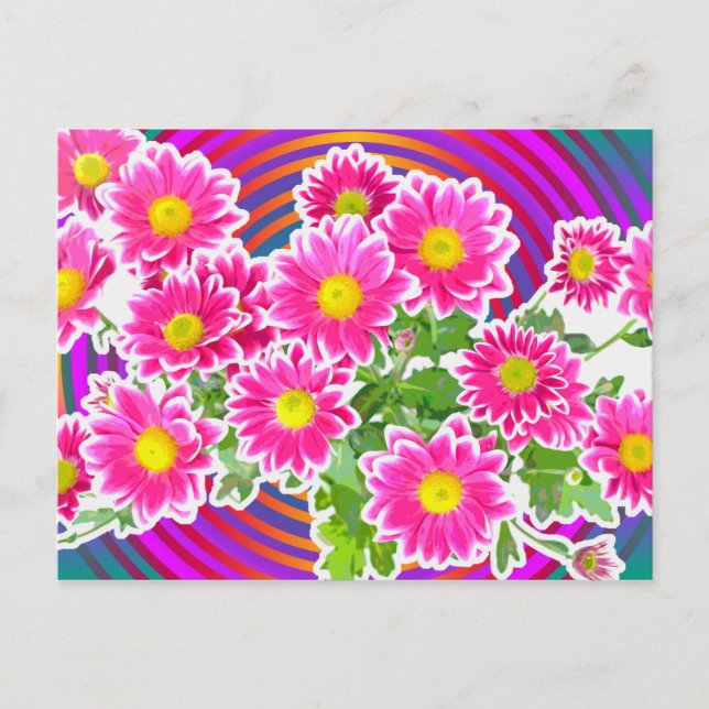 Carte Postale Bouquet & Bandes Rose / Asters + votre idée (Devant)
