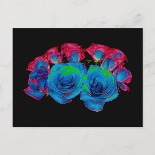 Carte Postale Bouquet bleu, rose et vert (effet solarifié) (Devant)