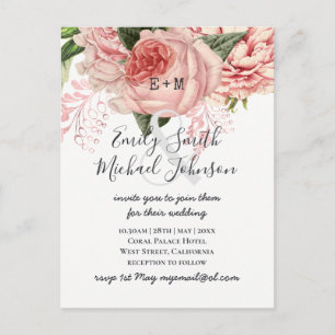 Carte Postale Bouquet Blush Rose or rose Mariage floral