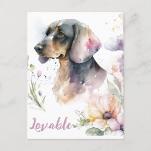 Carte Postale Bouquet Dachshund et fleurs