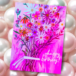 Carte Postale Bouquet Daisy coloré Joyeux Anniversaire violet