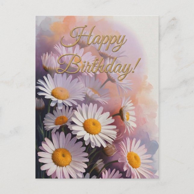 Carte Postale Bouquet d'anniversaire Golden Script Birthday Dais (Devant)