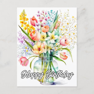 Carte Postale Bouquet D'Aquarelle De Fleurs