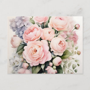 Carte Postale Bouquet d'aquarelle doux avec pivoines Roses