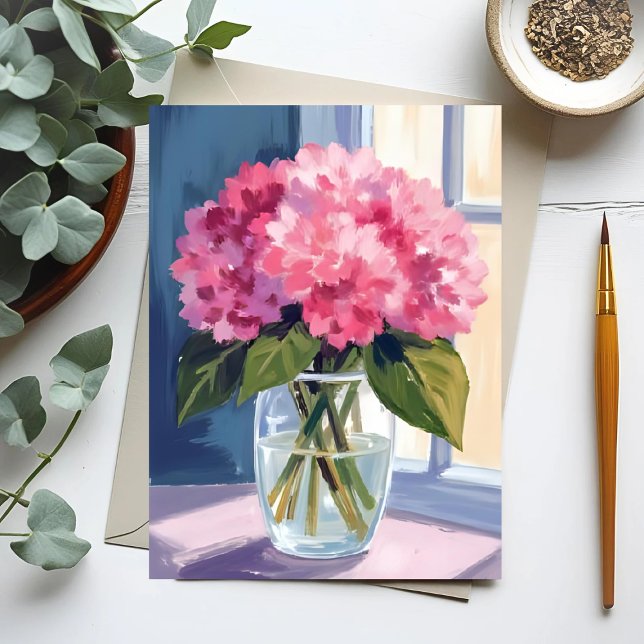 Carte Postale Bouquet d'aquarelle rose Vase Hydrangea (Créateur téléchargé)