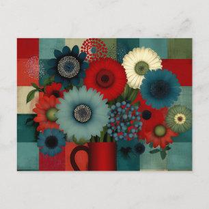 Carte Postale Bouquet de Bleuet Patchwork de Ferme
