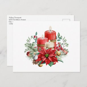 Carte Postale Bouquet de bougies et Poinsettia Noël