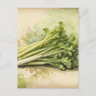 Carte Postale Bouquet de Céleri Frais Aquarelle