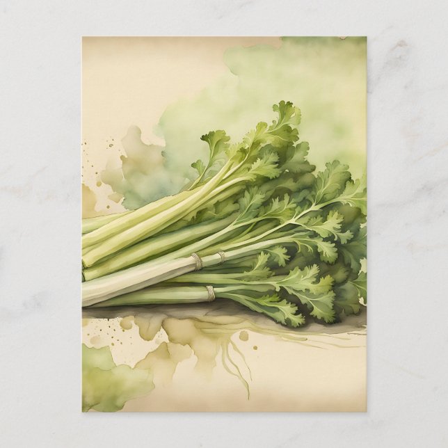 Carte Postale Bouquet de Céleri Frais Aquarelle (Devant)