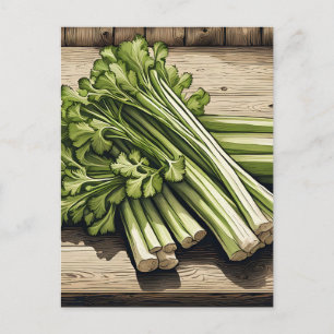 Carte Postale Bouquet de céleri frais sur bois