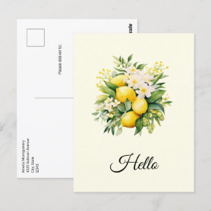 Carte Postale Bouquet de citron aux fleurs blanches Bonjour
