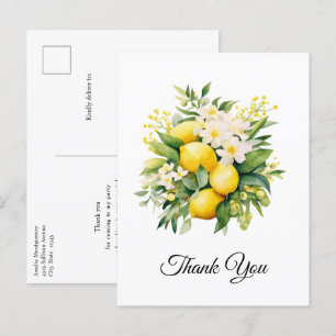 Carte Postale Bouquet de citron avec Merci de fleurs blanches