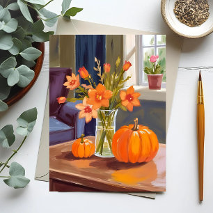 Carte Postale Bouquet de citrouilles d'automne   Fleurs orange a