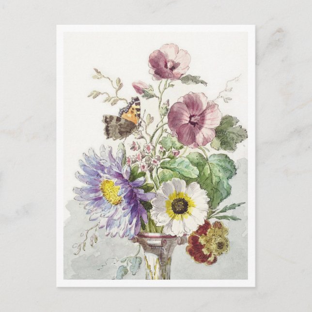 Carte Postale Bouquet de fleurs avec peinture papillon (Devant)