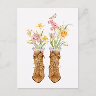 Carte Postale Bouquet de fleurs bottes vintages