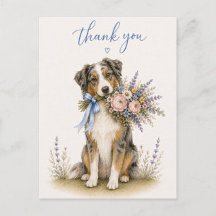 Carte Postale Bouquet de fleurs de Berger Australien Merci